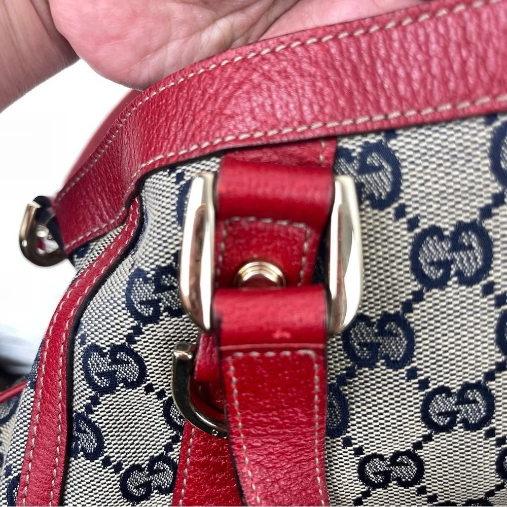 GUCCI Red & Blue GG Canvas and Leather Abbey Two Way Hobo Bag